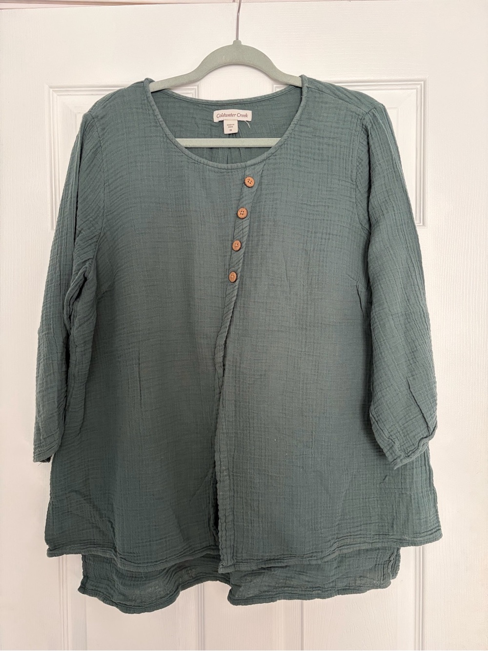 Coldwater Creek Women's Sage Green Button-Trim Gauze Tunic